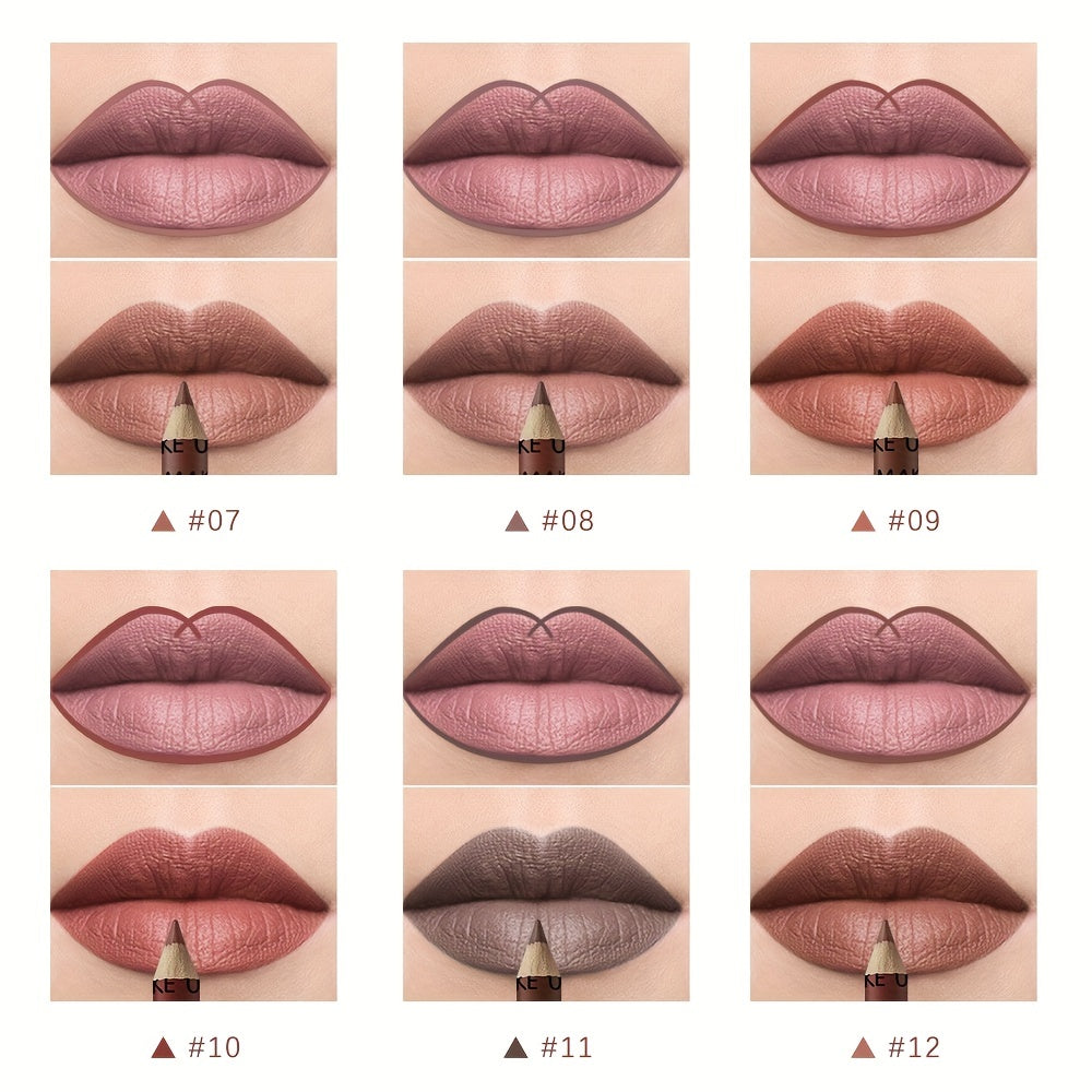 12pcs Matte Lip Liner Pen Natural Nude Smooth Lip Makeup