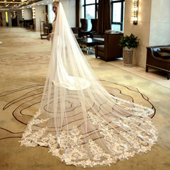 Ivory Bridal Cathedral Wedding Veil Lace Embroidery With Comb