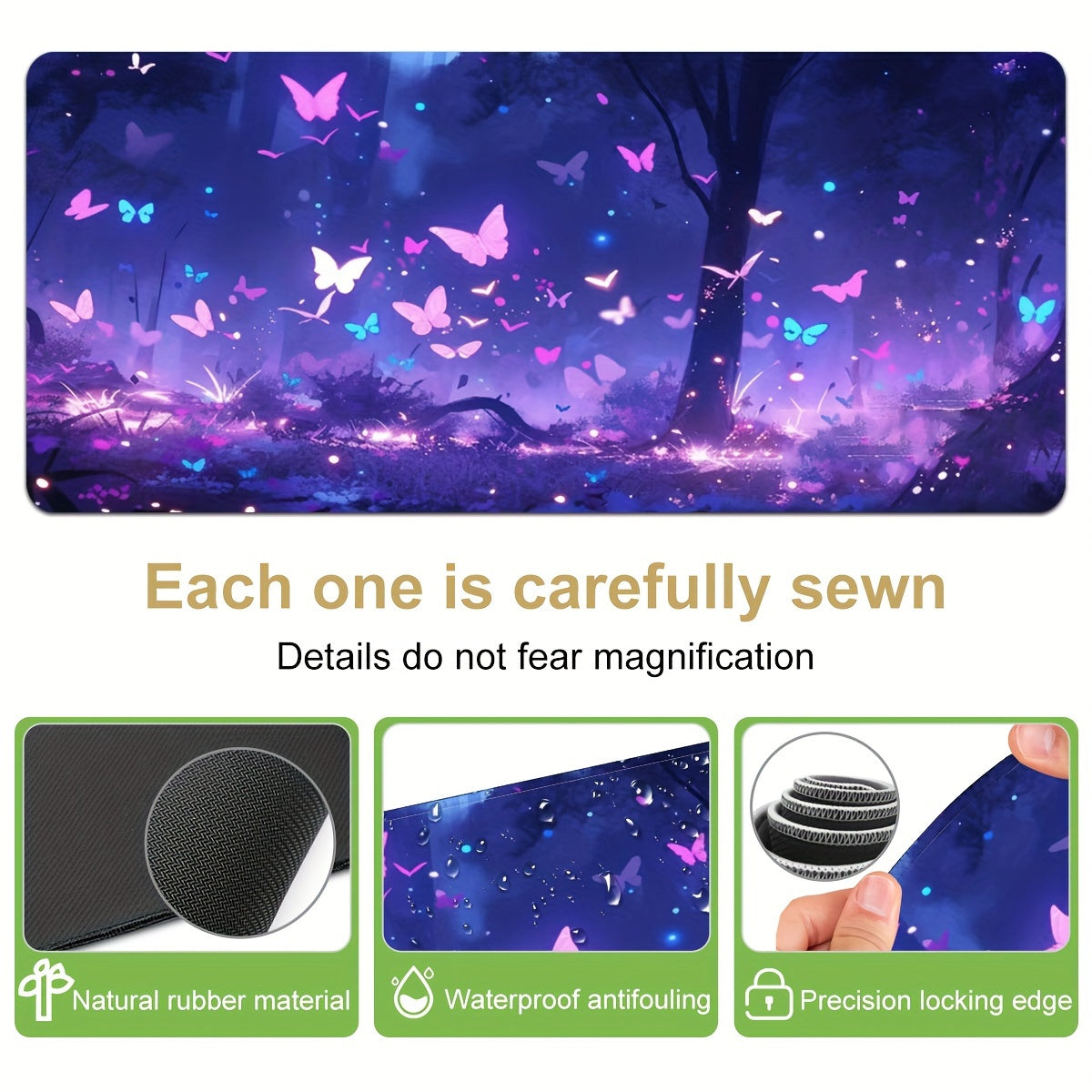Purple Butterfly Large Mouse Pad Extended Desk Pad Non Slip Rubber Base