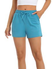 Women's Solid Drawstring Sports Shorts - Yoga Fitness Workout