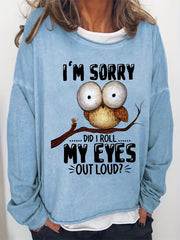 Letter & Bird Print Crew Neck Sweatshirt for Women