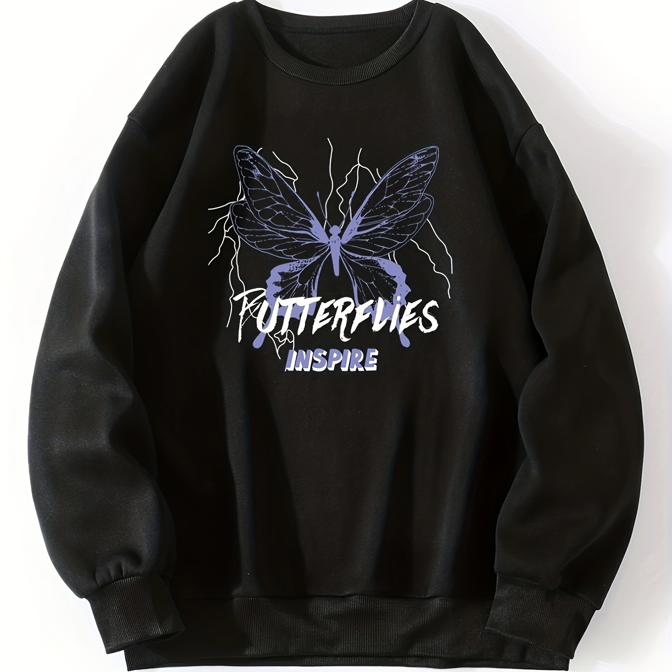Butterfly Print Crew Neck Sweatshirt for Women