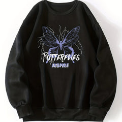 Butterfly Print Crew Neck Sweatshirt for Women