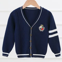 Boys Casual College Style Cardigan Sweater Crew Neck Tops