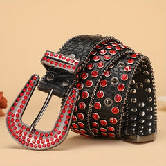 Crocodile Pattern PU Belt Colorful Rhinestone Inlaid Belts