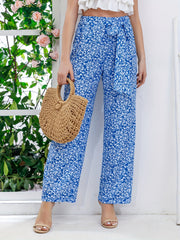 Abstract Print Wide Leg Pants Waist Tie Casual Pants Women's Clothing
