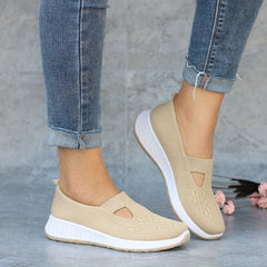 Knitted Sports Shoes Low Top Slip On Flat Walking Shoes