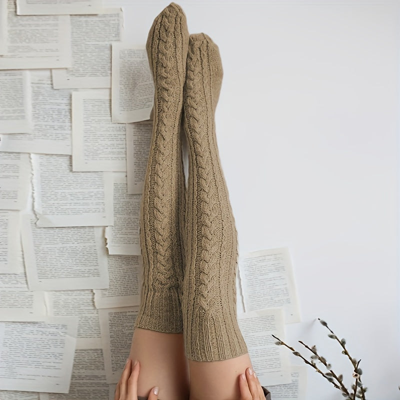 Women's Cable Knit Knee High Winter Stockings Beige