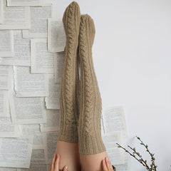Women's Cable Knit Knee High Winter Stockings Beige