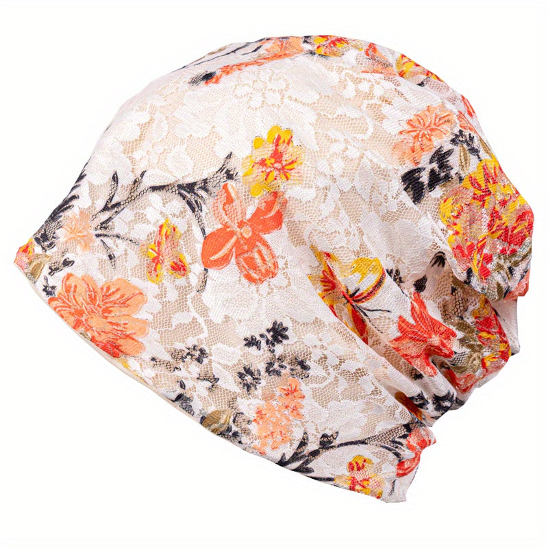 Floral Print Baggy Slouchy Beanie Chemo Cap Lightweight Skullies Cap