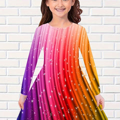 Rainbow Snowflake Print Dress for Fall Party