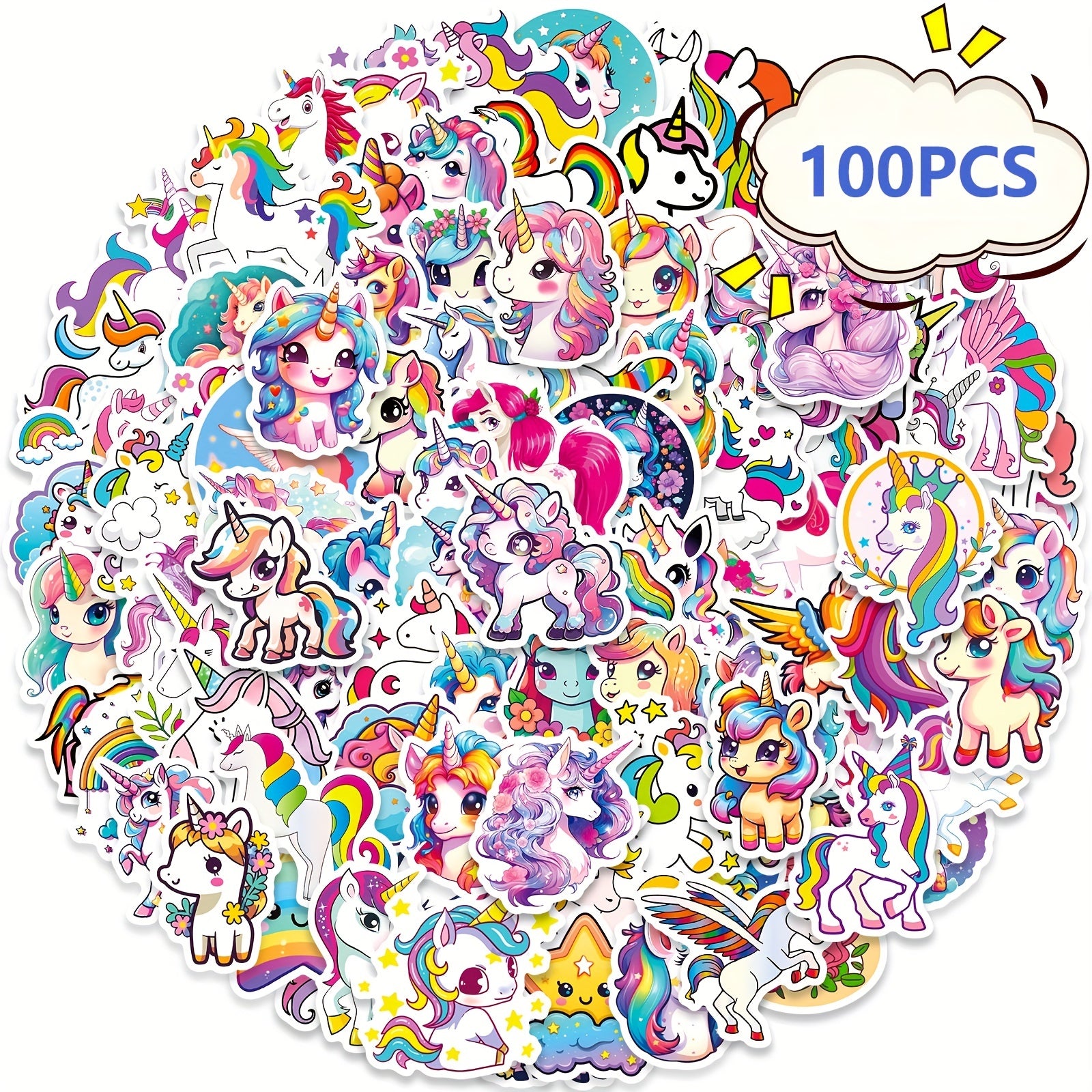 100pcs Rainbow Horse Cartoon Unicorn Stickers