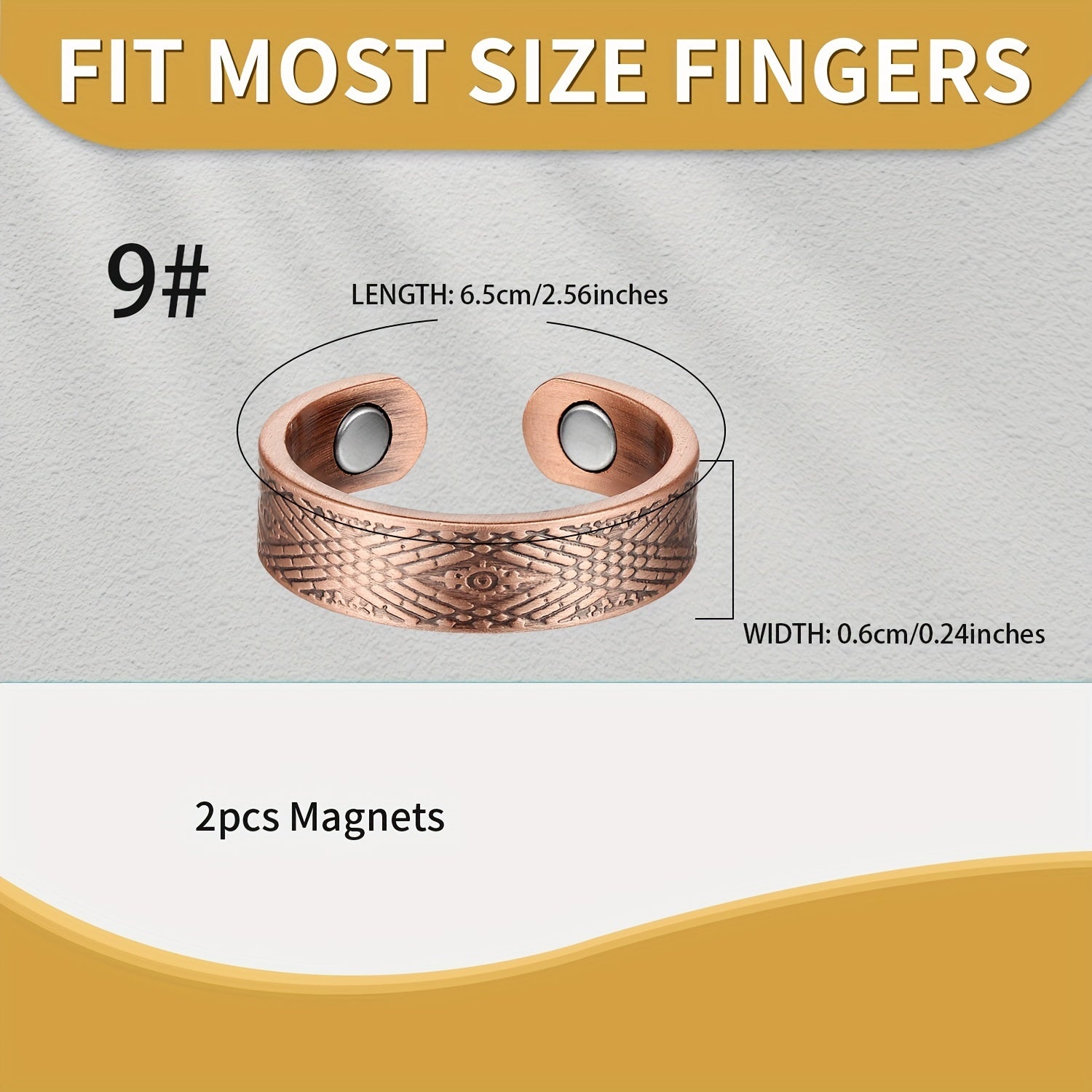 2pcs Copper Magnetic Rings with 3500 Gauss Magnets, Adjustable Copper Finger Rin