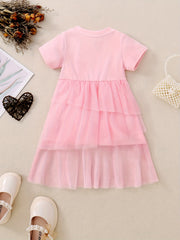 Toddler Girls Short Sleeves Letter Graphic Princess Dress