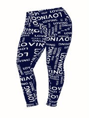 Women's Plus Letter Print High Stretch Leggings