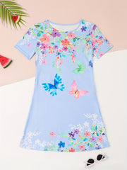 Butterfly Graphic Short Sleeve Dress Girls Summer