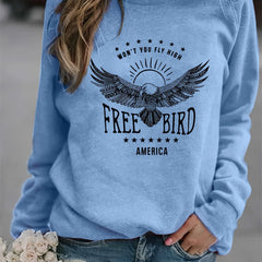 Eagle America Print Sweatshirt Crew Neck Casual Long Sleeve