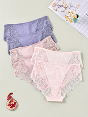 6 Pack Plus Size Floral Lace Trim Stretchy Briefs Set