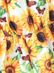 Girls Sunflower Print Cami Romper Jumpsuit Flare Leg Pants Overalls Kids Summer