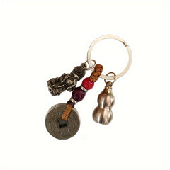 Chinoiserie Brass Gourd Keychain Pendant Bag Car Key Ornament
