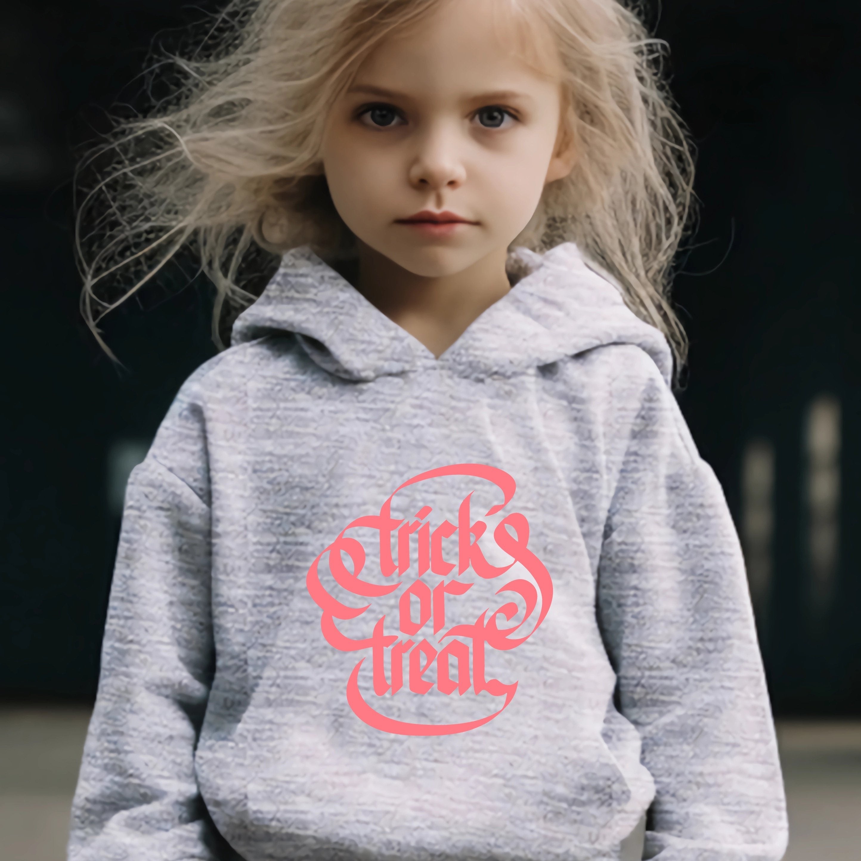 Trick O R Treat Pattern Long Sleeve Hooded Sweatshirt Girls Comfy Hoodies