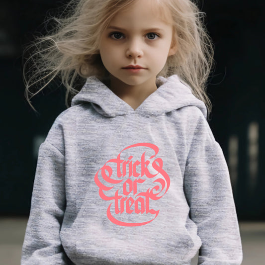 Trick O R Treat Pattern Long Sleeve Hooded Sweatshirt Girls Comfy Hoodies