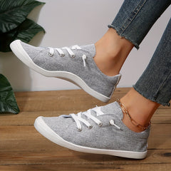 Women's Grey Flat Canvas Shoes Low Top Lace Up Sneakers