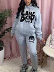 Women's Plus Size Helmet & Art Letter Print Hoodie & Sweatpants Set