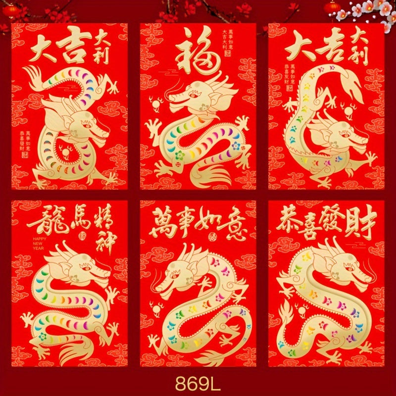 6pcs Year Dragon Red Envelope Cartoon Dragon Zodiac 3D Lucky Money Envelope