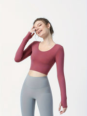 Criss Cross Long Sleeve Yoga Top with Chest Pad