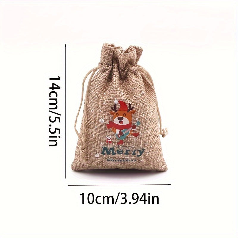 10pcs Christmas Burlap Gift Bags with Drawstring Xmas Party Favors Sacks