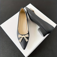 Women's Rhinestone Bowknot Slip-On Low Heel Point Toe Shoes