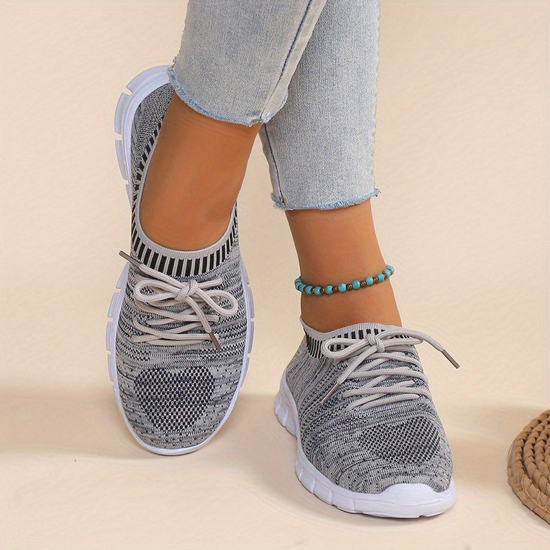 Women's Breathable Flying Woven Sneakers Casual Lace Up Outdoor Shoes