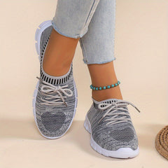Women's Breathable Flying Woven Sneakers Casual Lace Up Outdoor Shoes