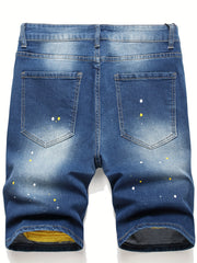 Men's Spray Painted Ripped Denim Shorts