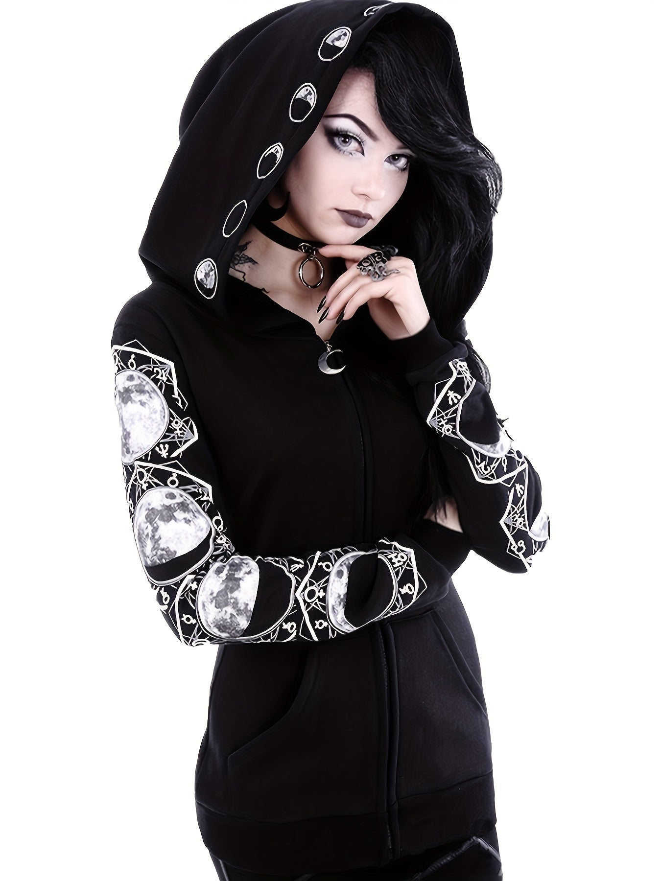 Moon Hoodie Large Hooded Zip Pocket Sweater Casual Tops Women's Clothing