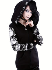 Moon Hoodie Large Hooded Zip Pocket Sweater Casual Tops Women's Clothing