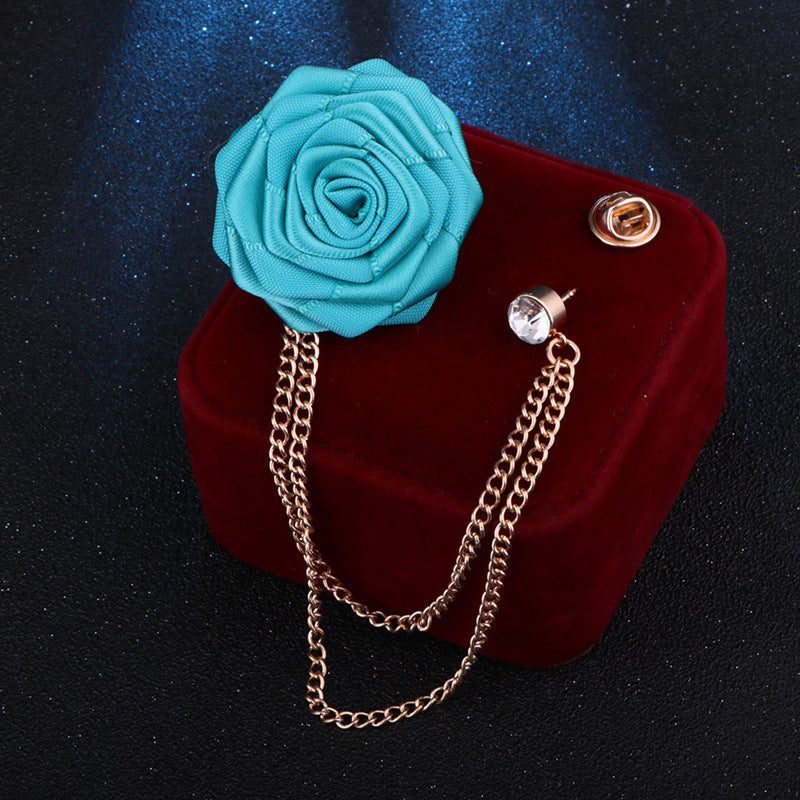 Men's Wedding Groom Rose Chain Brooch