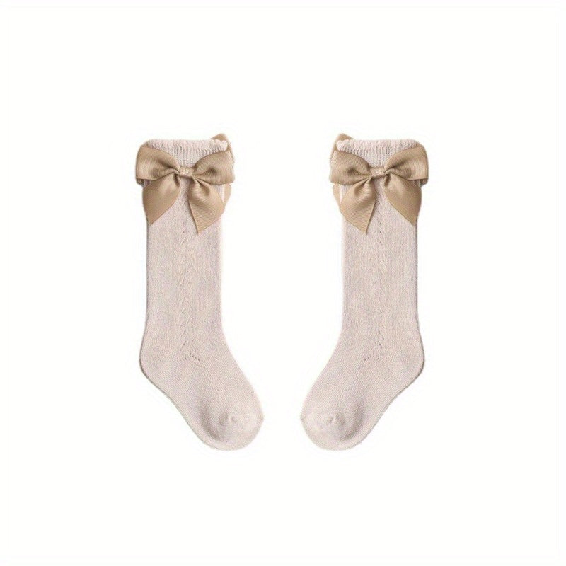 Girls Cotton Big Bow Decor Knee High Socks