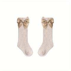 Girls Cotton Big Bow Decor Knee High Socks