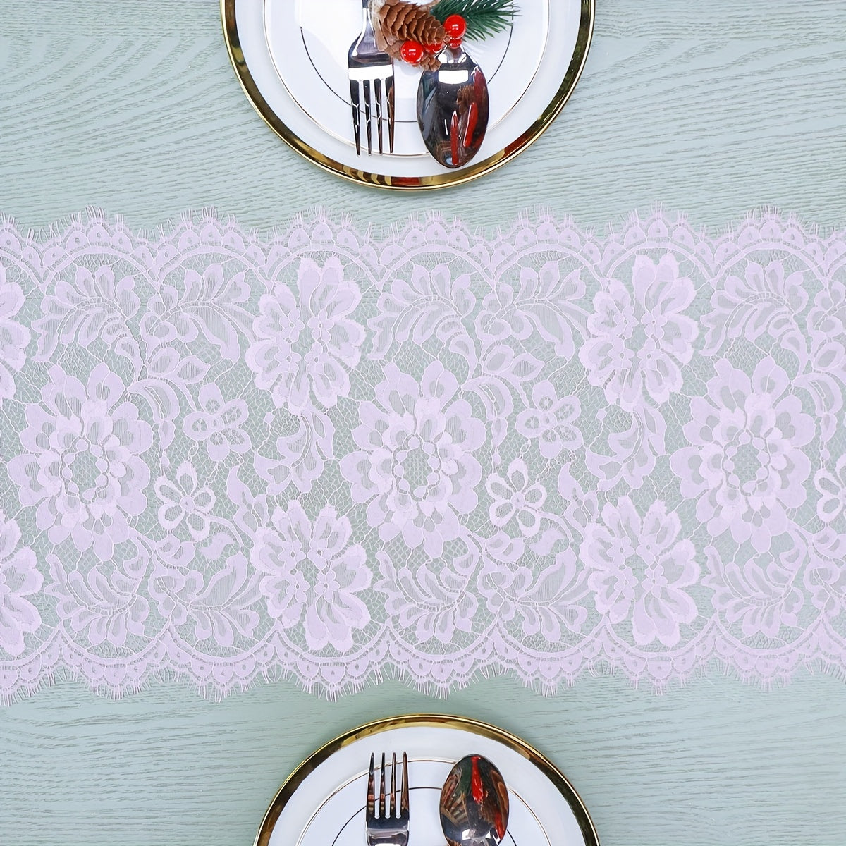 Lace Table Runner Polyester Flower Scalloped Edge Home Holiday Decoration