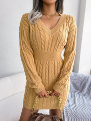 Cable Knit Long Sleeve Bodycon Sweater Dress