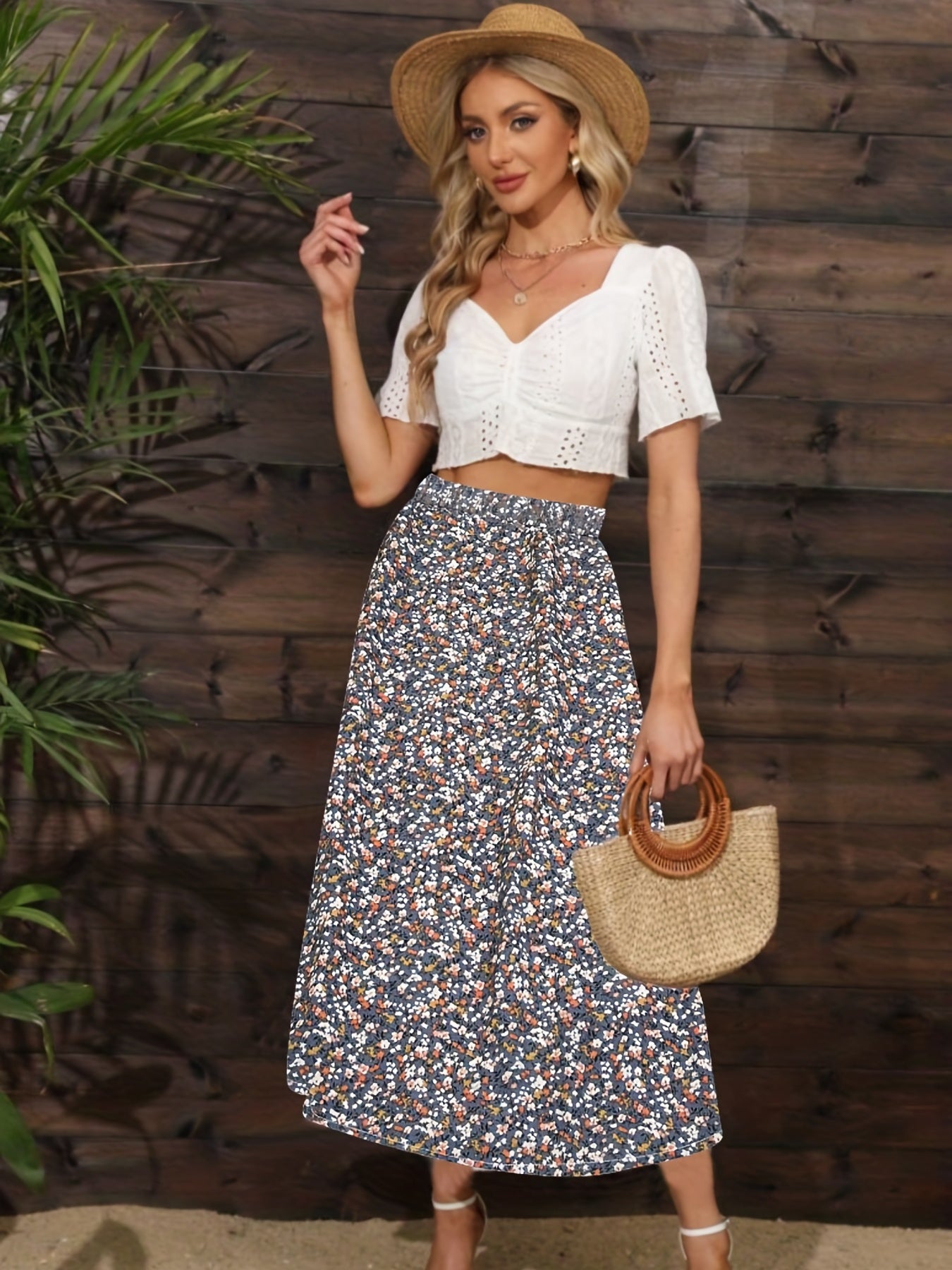 Boho Floral Print Maxi Skirts High Waist Loose Casual Skirts Women's Clothing