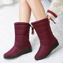 Fur Lined Snow Boots Waterproof Platform Mid Calf Chunky Heels