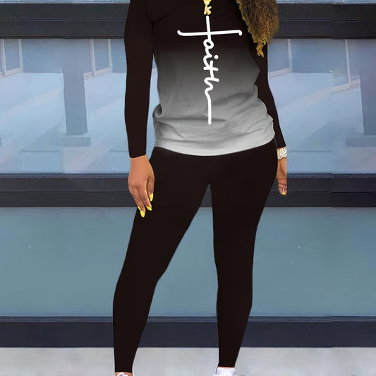 Gradient Long Sleeve T shirt & Skinny Pants Set