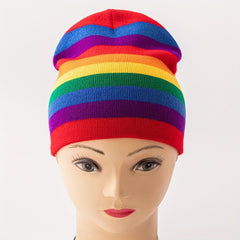Rainbow Striped Knitted Hat Warm Woolen Hat