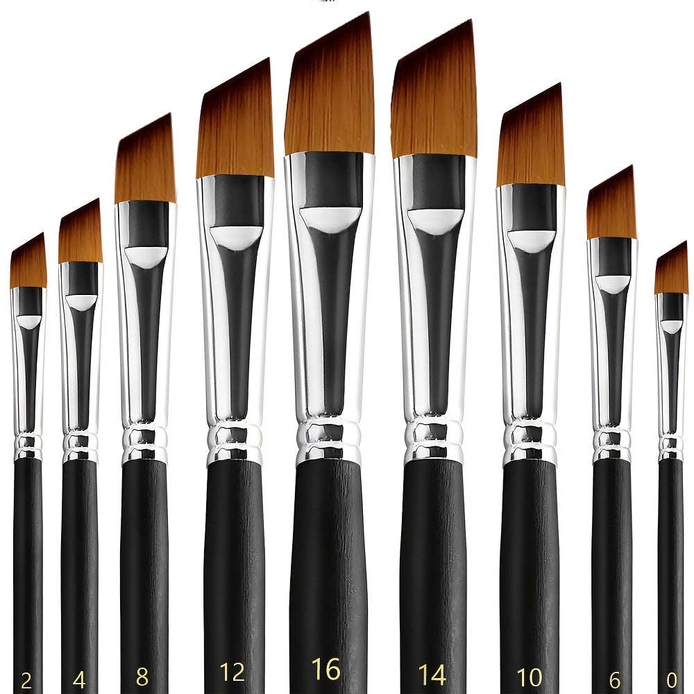 9pcs Angular Artist Paint Brushes Set - Long Wood Handles