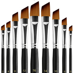 9pcs Angular Artist Paint Brushes Set - Long Wood Handles