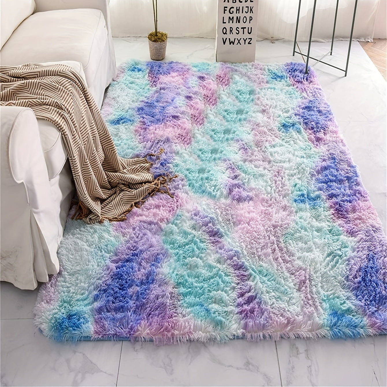 Square Tie dyed Wool Fluffy Carpet for Bedroom and Living Room