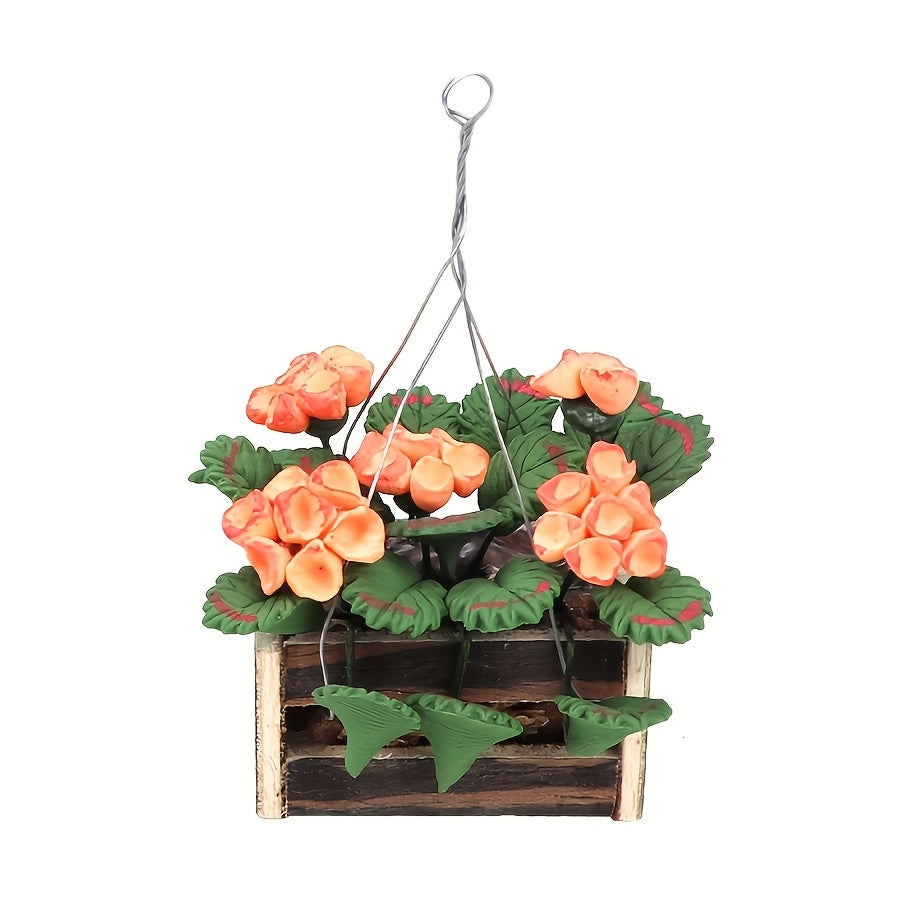 1:12 Mini Artificial Flower Basket w/ Potted Hydrangea Mix
